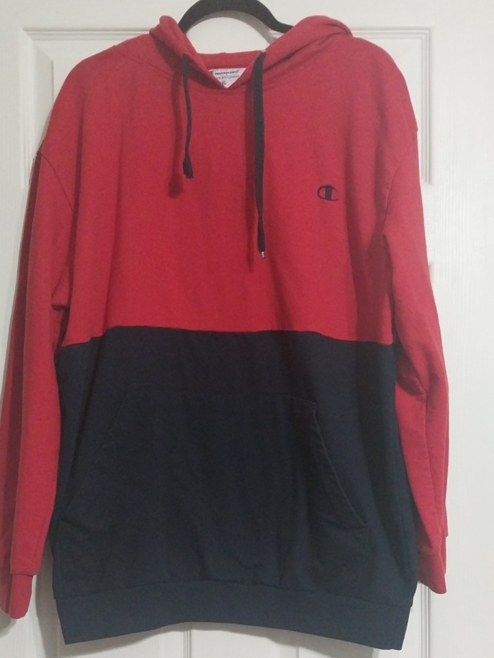 Champion Red and Navy Colorblock Pullover Hoodie